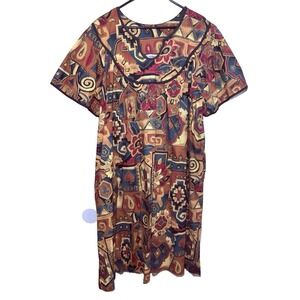 By Yakko House Dress 3X Vtg Mumu Womens Sabino Abstract 80s Boho Patio Dress